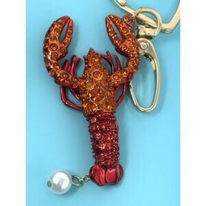 Betsey Johnson Lobster Key Fob Bag Charm Keyring Keychain Rhinestone Crystal